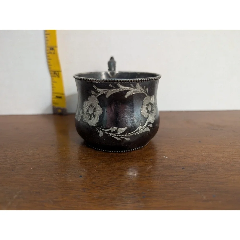 Superior Silver Company Quadruple Plate Cup, Etched Flowers & Ornate Handle 2